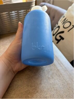 bkr Glass Water Bottle Blue White 16 oz